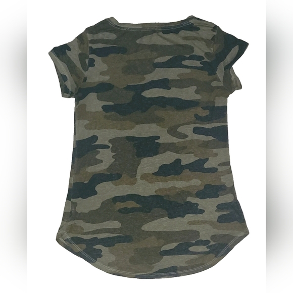 LUCKY BRAND Camo V-Neck T-Shirt:  women's Size SMALL, stretch - Picture 2 of 4